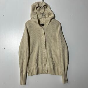Eddie Bauer Crochet Knit Hooded Cardigan Sweater Cotton Blend womans Size L